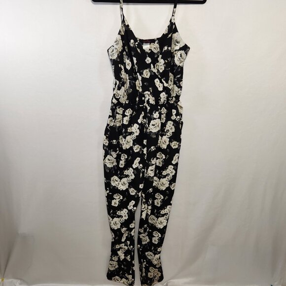Forever 21 Lorena Rose Size S Black Rose Print Elastic Waist Pockets Jumpsuit - Picture 12 of 16